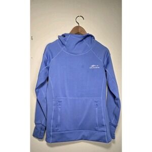 Grundens Hoodie Womens Small Blue Fleece Lined Pullover Fishing Thumb Holes Fish